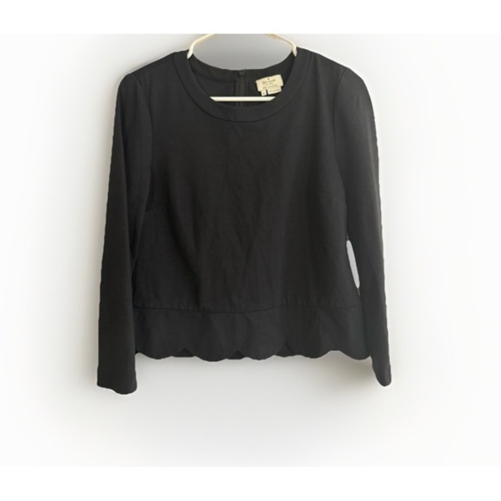 Kate Spade Women's Black  Boxy Scallop Trim Long‎  Sleeve Top Sz 6 Career Office